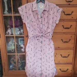 Anthropologie Pink Striped Midi Dress with Swimmer/diver Print Size 6 Cotton